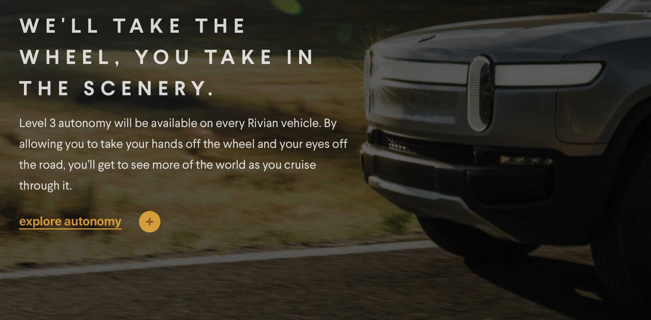 Screenshot from Rivian.com in 2019 showing Level 3 autonomy promises